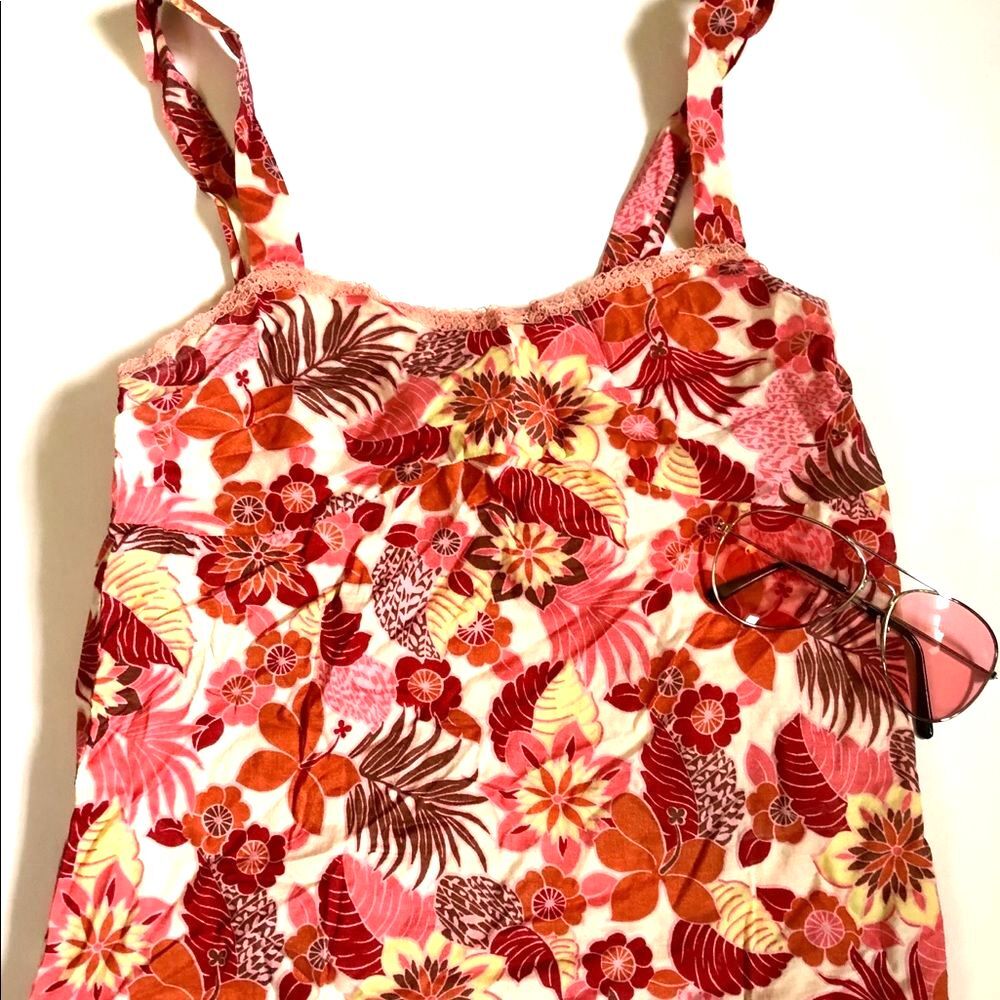Only Hearts Orange-Pink Floral Print Top Sz: S ♥️